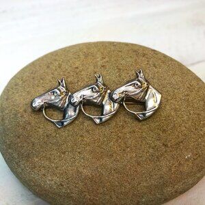 Lang Equestrian 3 Horse Head Brooch/Pin, Sterling Silver
